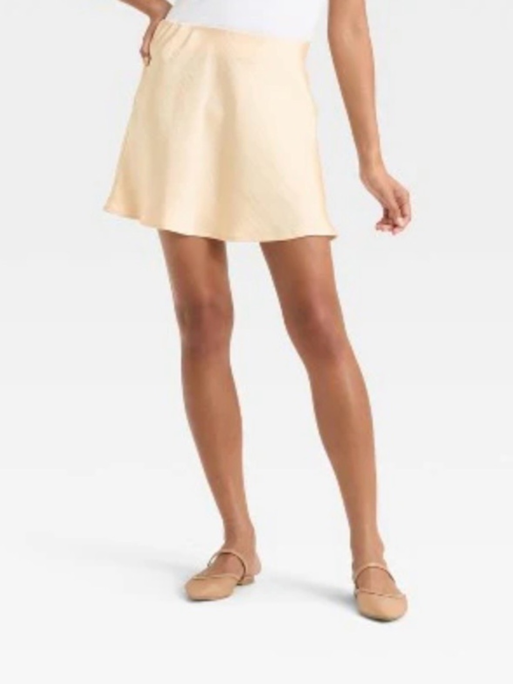 Cream Mini Skirt - Simple A-Line